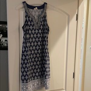 Chic Navy and White Patterned Mini Dress